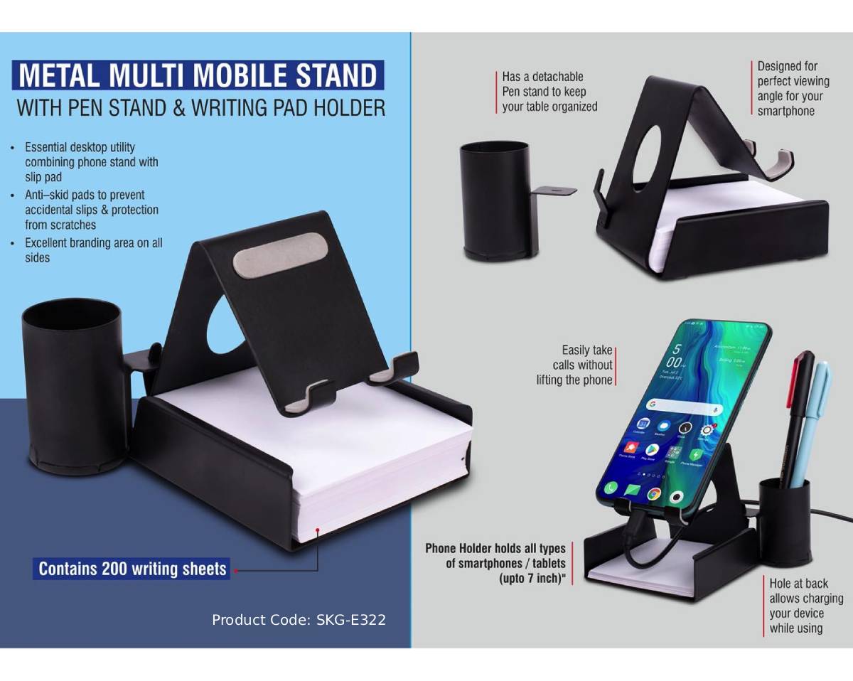 Metal Mobile Stand with Writing Pad & Pen Holder