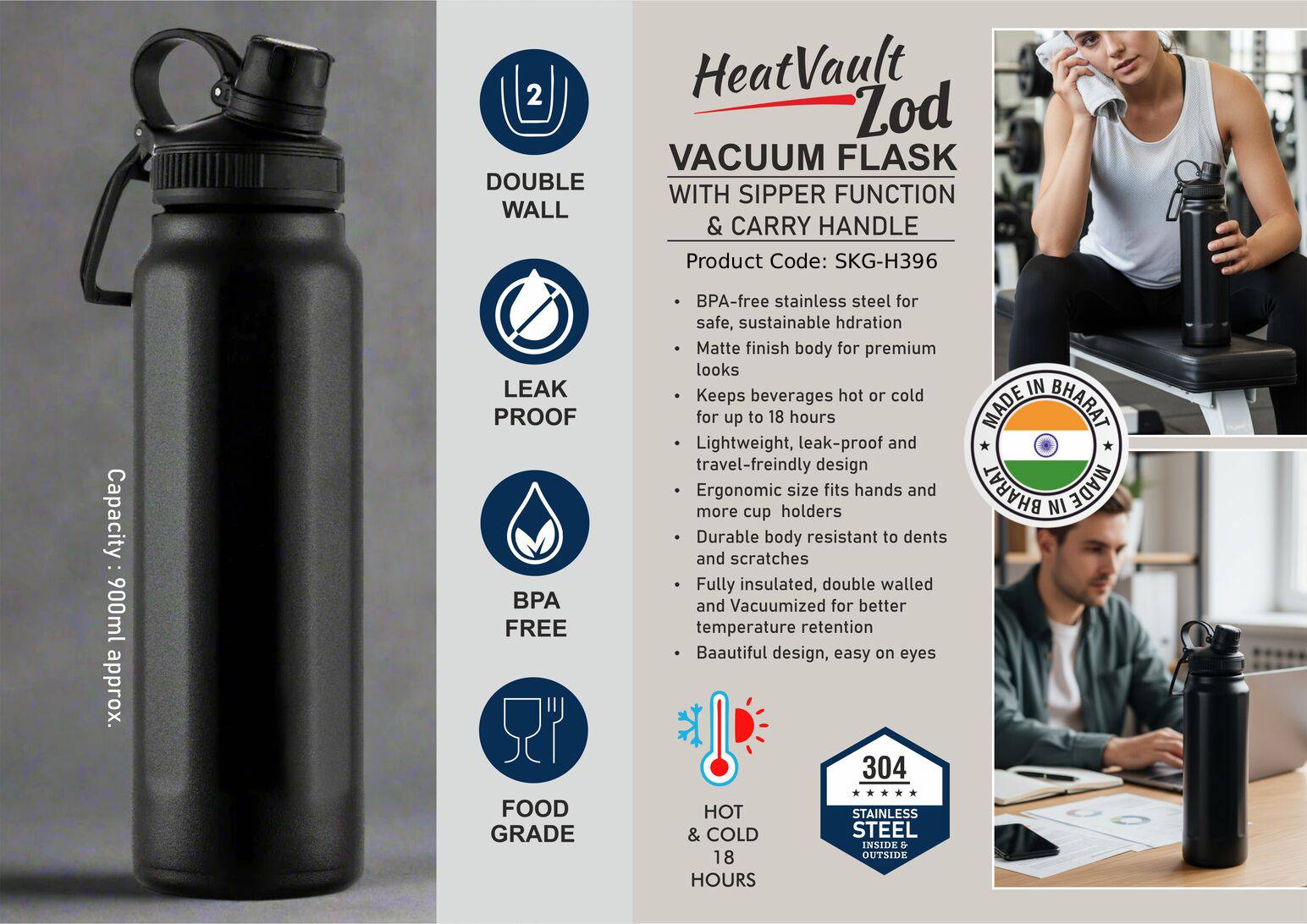 Vacuum Flask with Sipper Function & Carry Handle