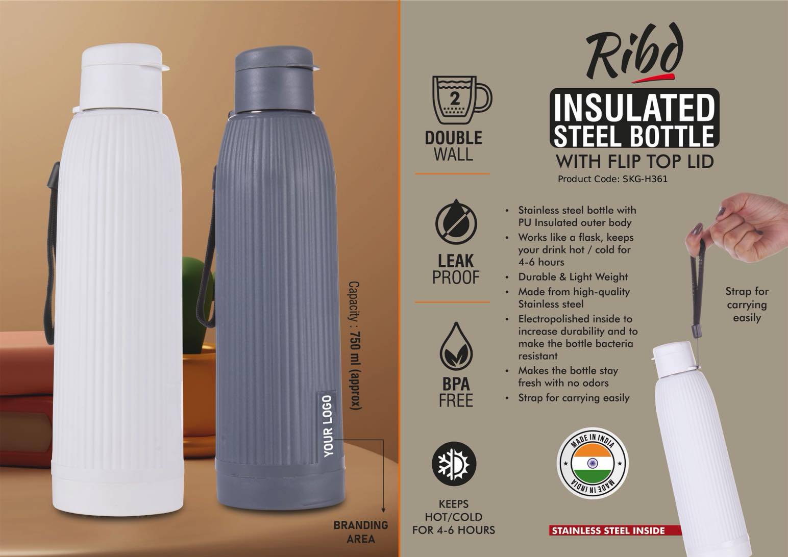 Insulated Steel Bottle with Flip Top Lid
