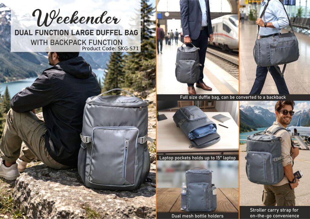 Dual Function Large Duffel Bag with Backpack Function