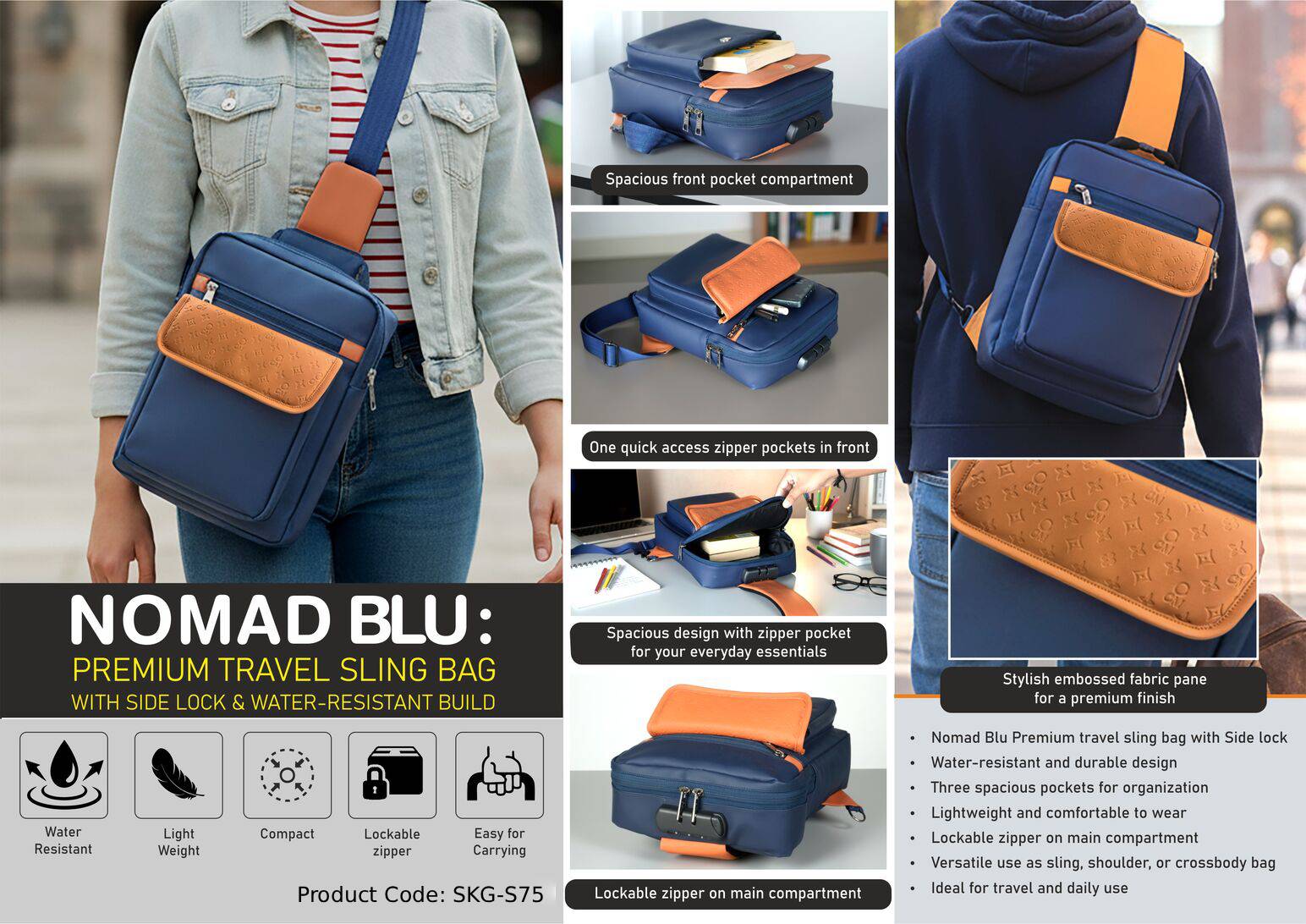 Premium Travel Sling Bag with Side Lock