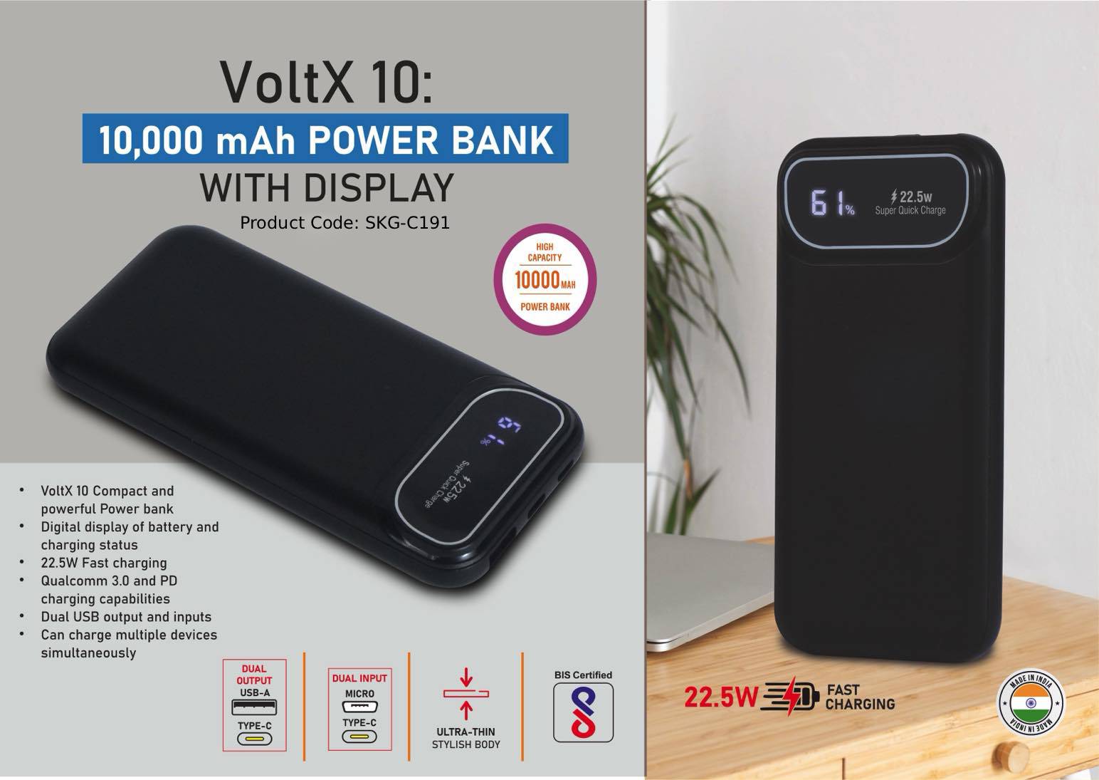 10,000 mAh Power Bank with Display