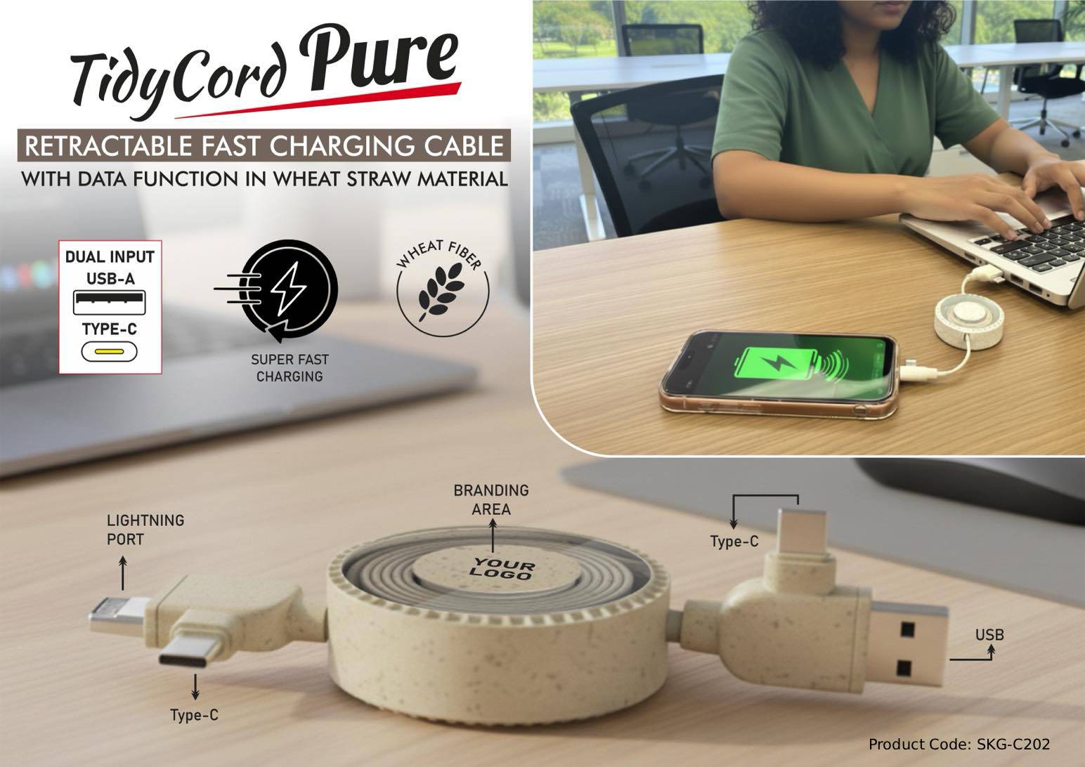 TidyCord Pure Retractable Fast Charging Cable