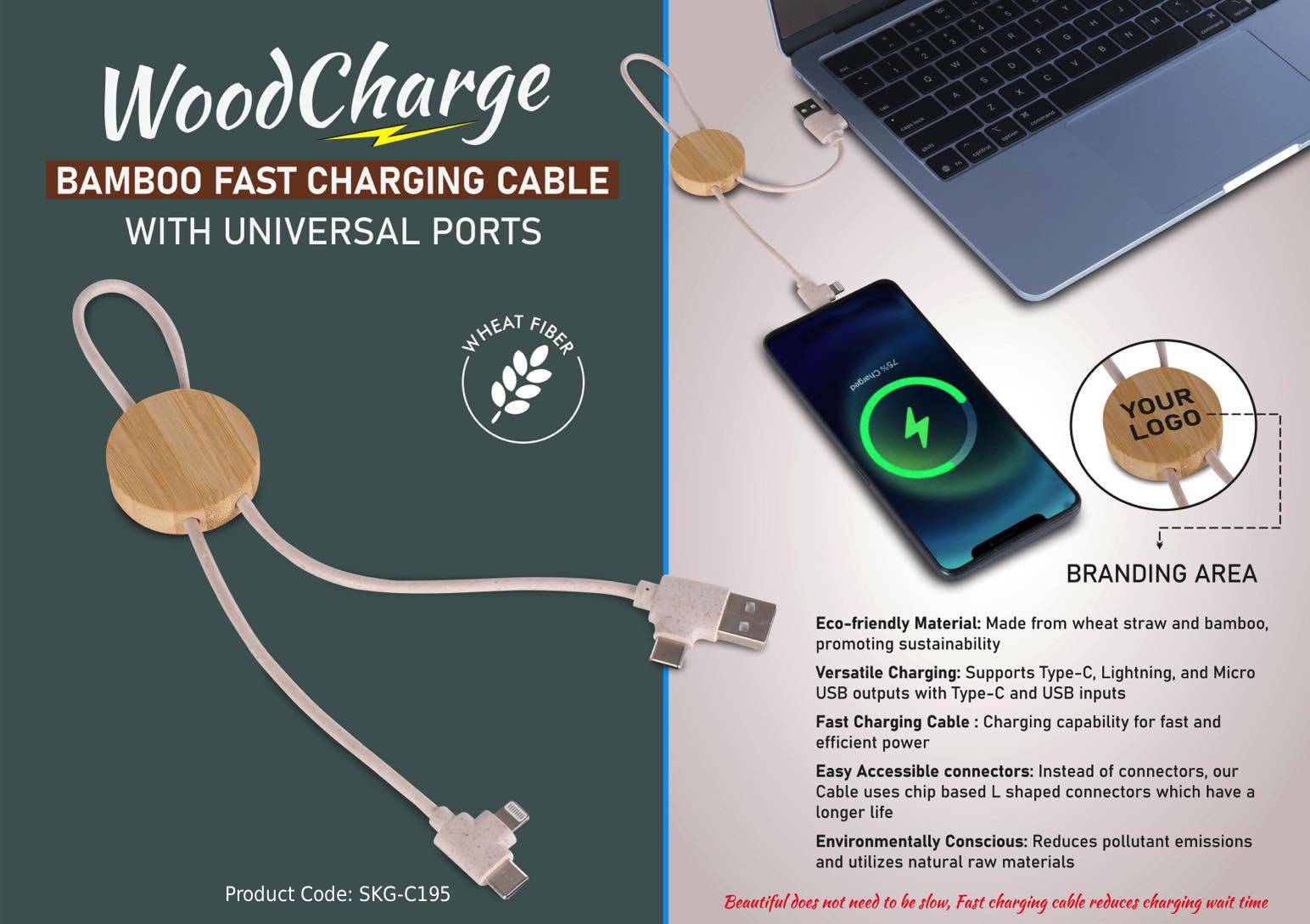 Bamboo Charging Cable with Universal Ports