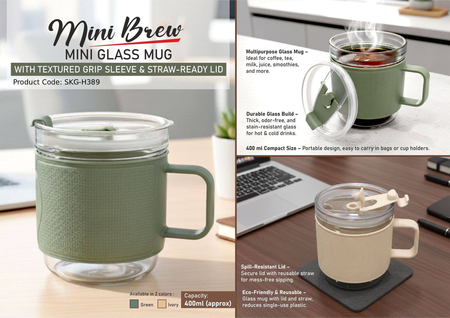 Mini Glass Mug with Textured Grip