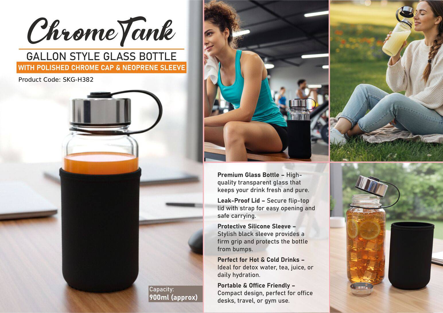 Gallon Style Glass Bottle with Polished Chrome Cap