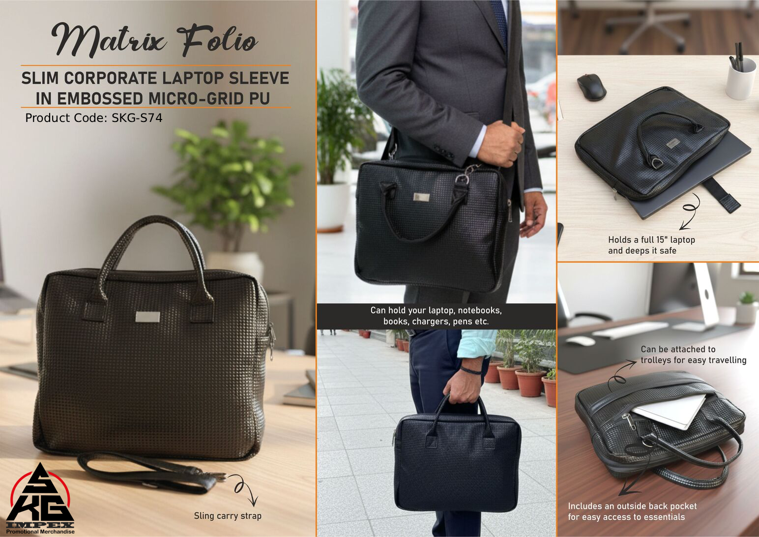 Slim Corporate Laptop Sleeve in Embossed Micro-Grid PU