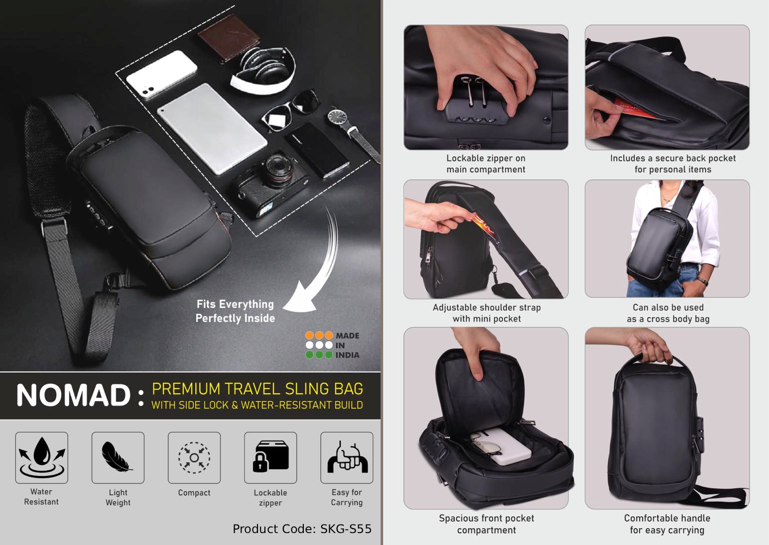 Travel Sling Bag with Side Lock